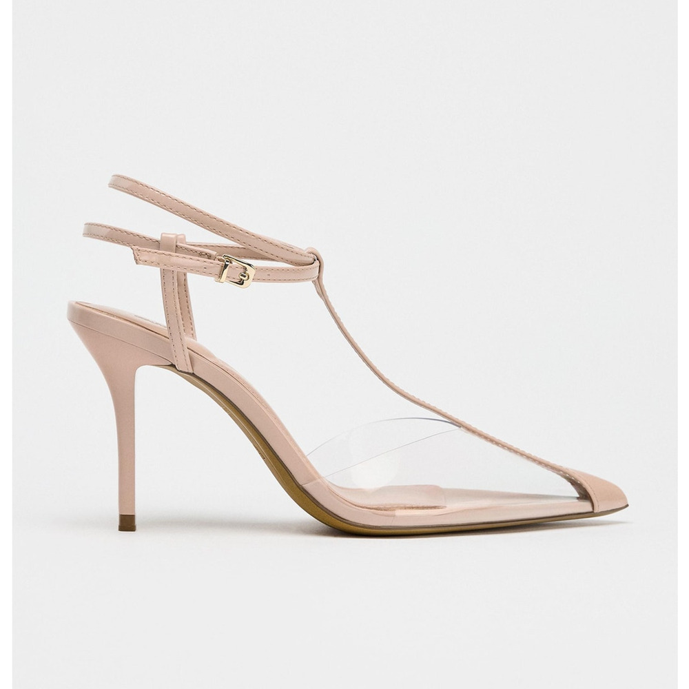 Zara NWT Beige Clear Vinyl Slingback Pointed Toe Heels 7.5 8 - Picture 16 of 16
